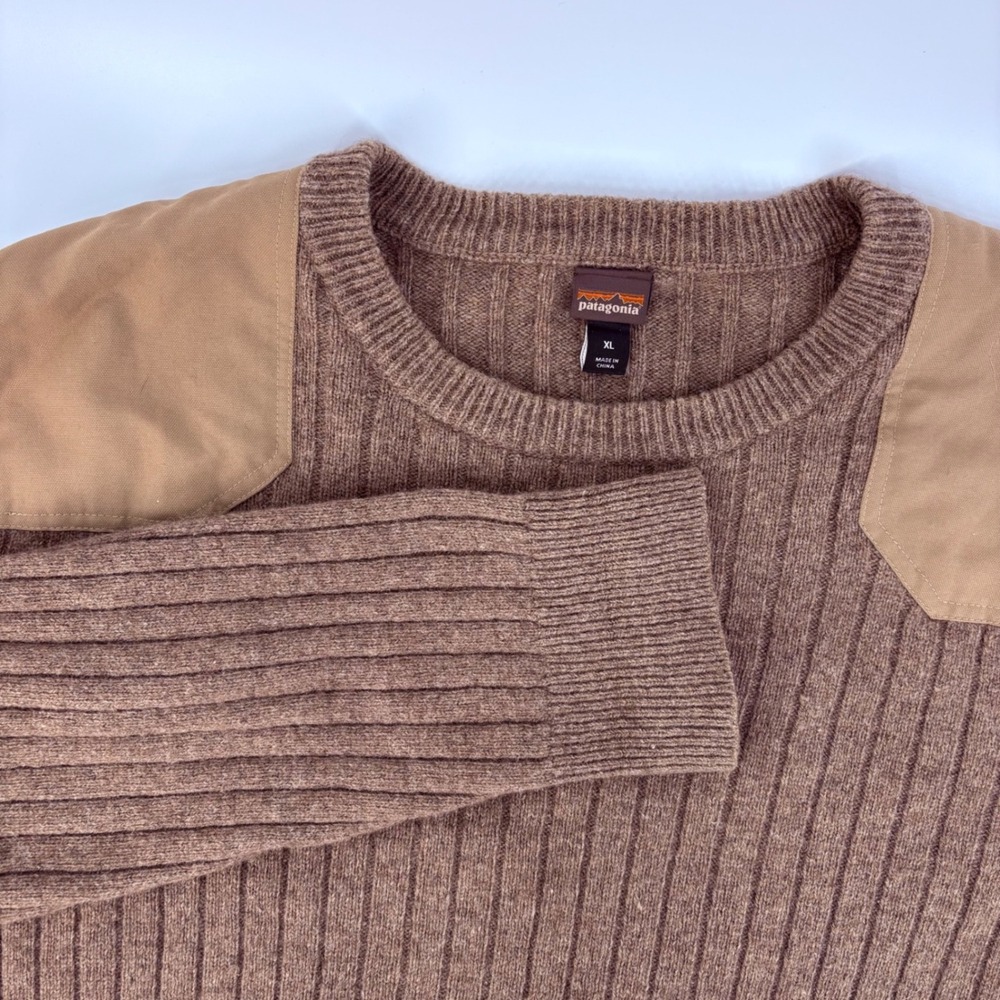 Patagonia Foggy Town Sweater Mens XL Brown Wool Blend Ribbed Knit Reinforced